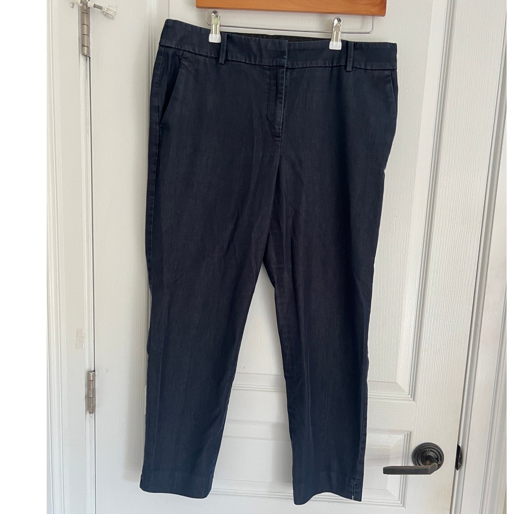 Talbots Hampshire Ankle Pant Women Dark Navy Blue Cotton Blend Trousers Size 12